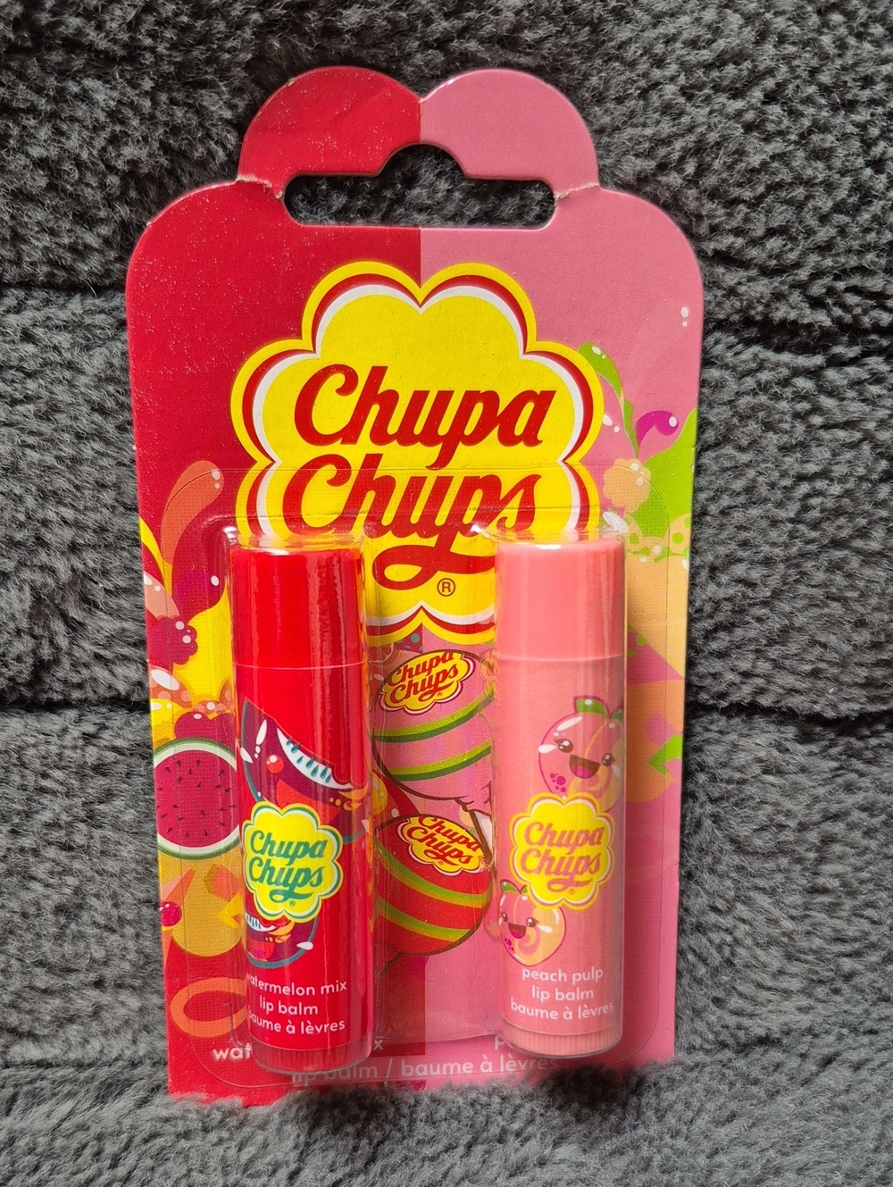 Chupa Chups Watermelon Mix & Peach Pulp 2 Pack Of Lip Balms, New In Packaging